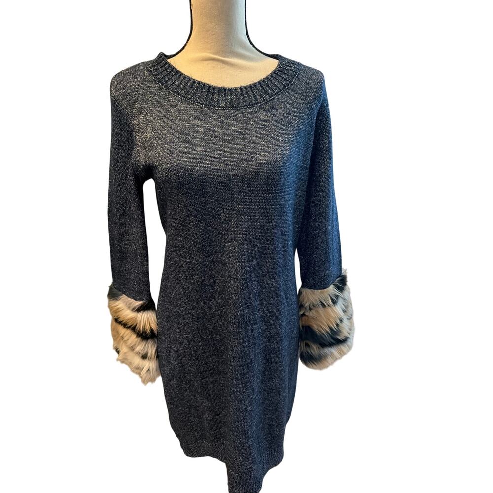 ⭐️ Women’s Boston Proper Blue Sparkly Faux Fur Sweater Dress Size Medium Fall